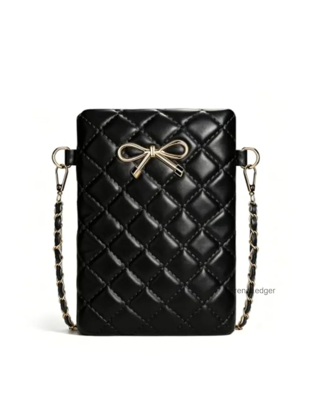 PU Leather Crossbody Bag Metal Bow Phone Bag Zipper Fashion Shoulder Bag